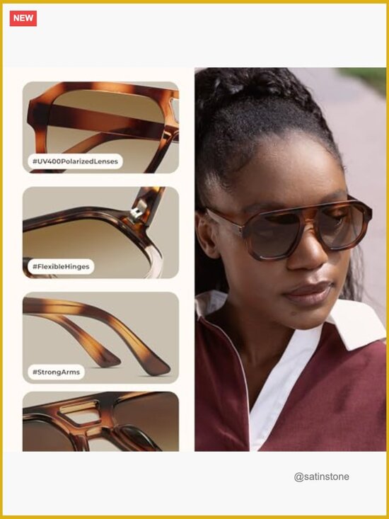 Polarized Square Aviator Sunglasses, Retro Vintage Design, Lightweight Frame main image 6
